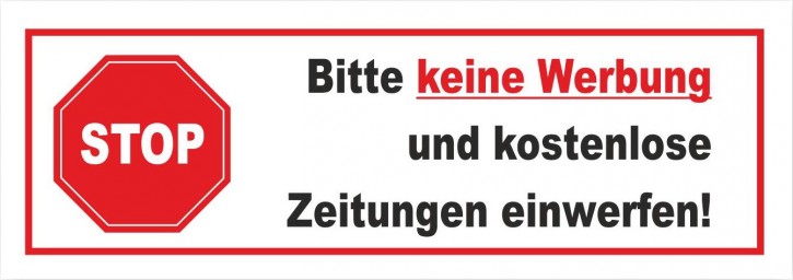 1 x Brandengel® STOP Bitte Keine Werbung Aufkleber - Schild rot weiß extra Starke Folie