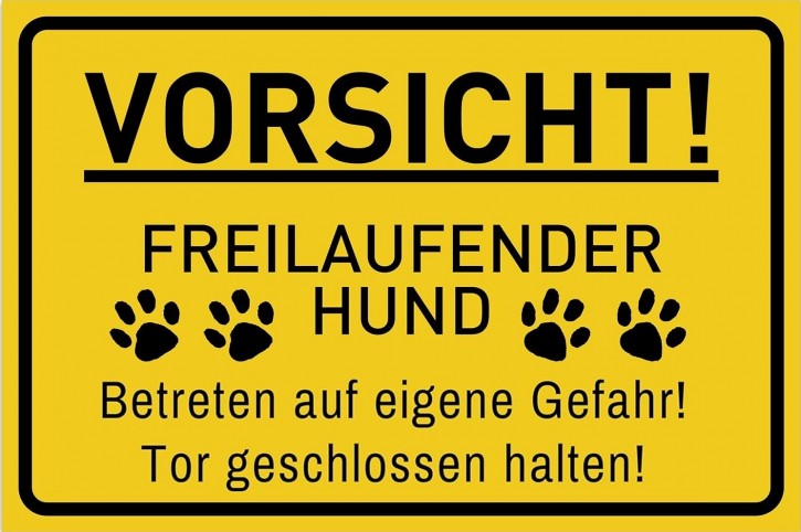 VORSICHT ! FREILAUFENDER HUND Schild, Gr.: 200 x 300 mm,  Kunststoffplatte mit selbstklebender Schaumschicht