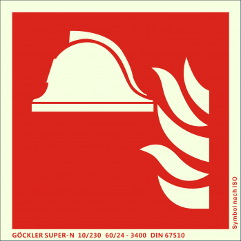 Mittel und Geräte zur Brandbekämpfung-Symbol-Schild F004,Gr.: 200 x 200 mm,langnachleuchtende Folie selbstklebend rot,Symbol nach ISO 7010,SUPER-N 10/230 60/24 - 3400 DIN 67510